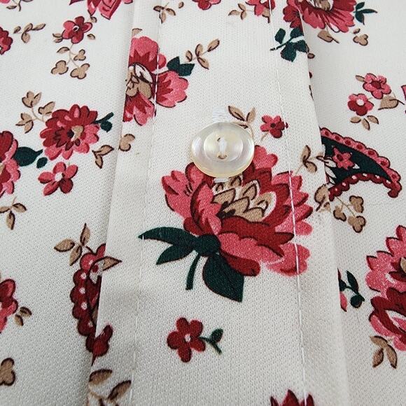 VTG Sears Shirt Womens 38 Cream Red Floral Paisley Perma-Prest Short Sleeve 70s - Picture 9 of 11